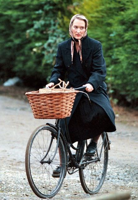 #34 Meryl Streep riding a bike.