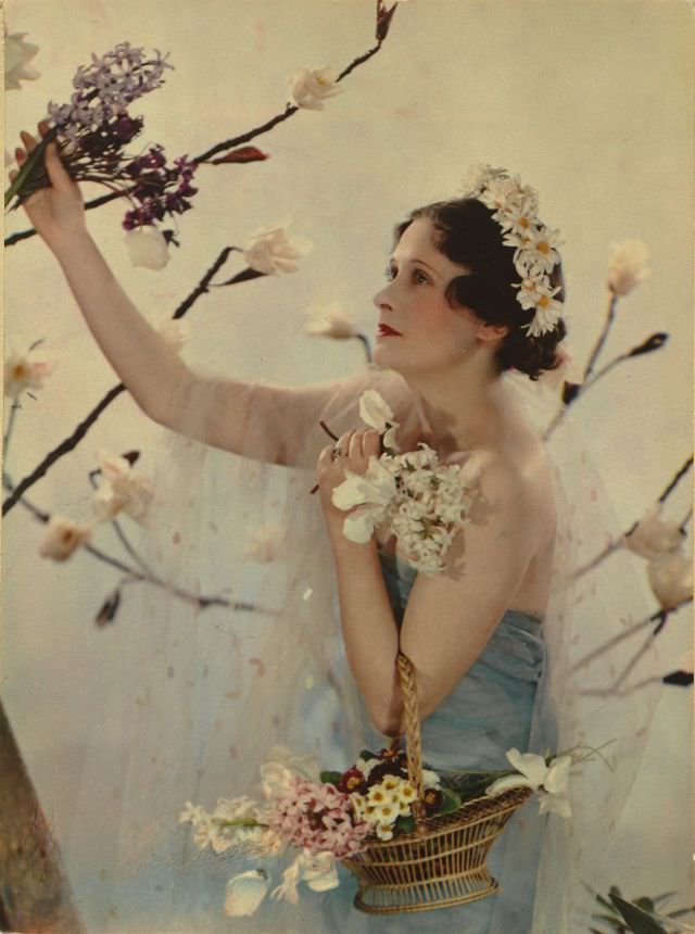 #9 Greek gods and goddesses theme party, March 5th, 1935. Lady Anne Rhys poses as the goddess Flora