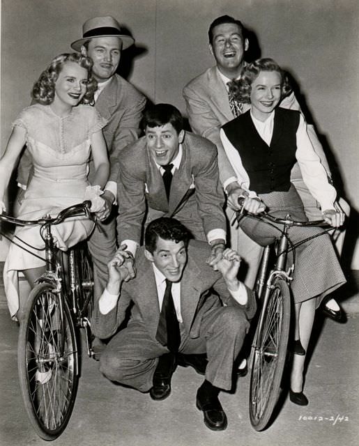 #48 Marie Wilson, John Lund, Diana Lynn and Don DeFore ride bikes. Lewis rides Martin.