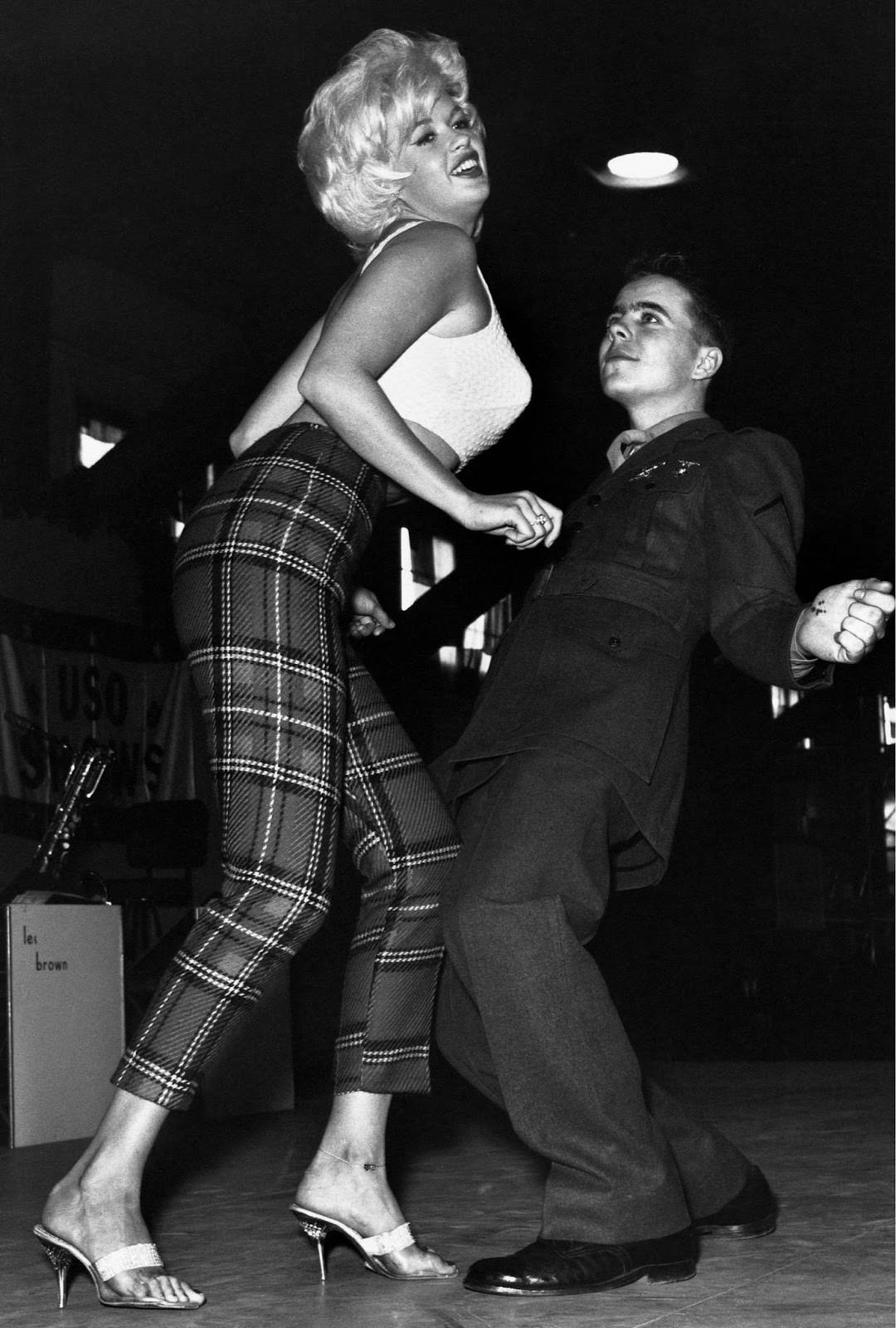 #75 Actress Jayne Mansfield danced with U.S. soldiers stationed in Canada for a Christmas 1961 appearance.