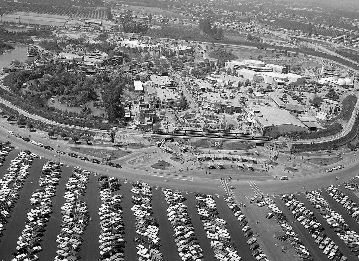 #2 An aerial view shows Disneyland as guests attend opening-day festivities in Anaheim, California, on July 17, 1955