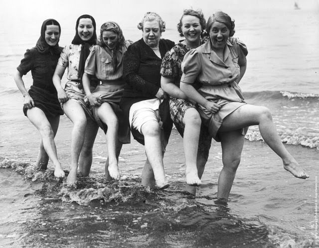 #49 Music hall singer Florrie Ford cavorting in the sea at Morecambe in Lancashire with her companions
