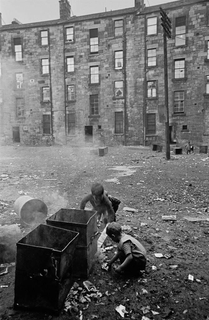 #52 Boys setting fire to waste bins Gorbals 1970