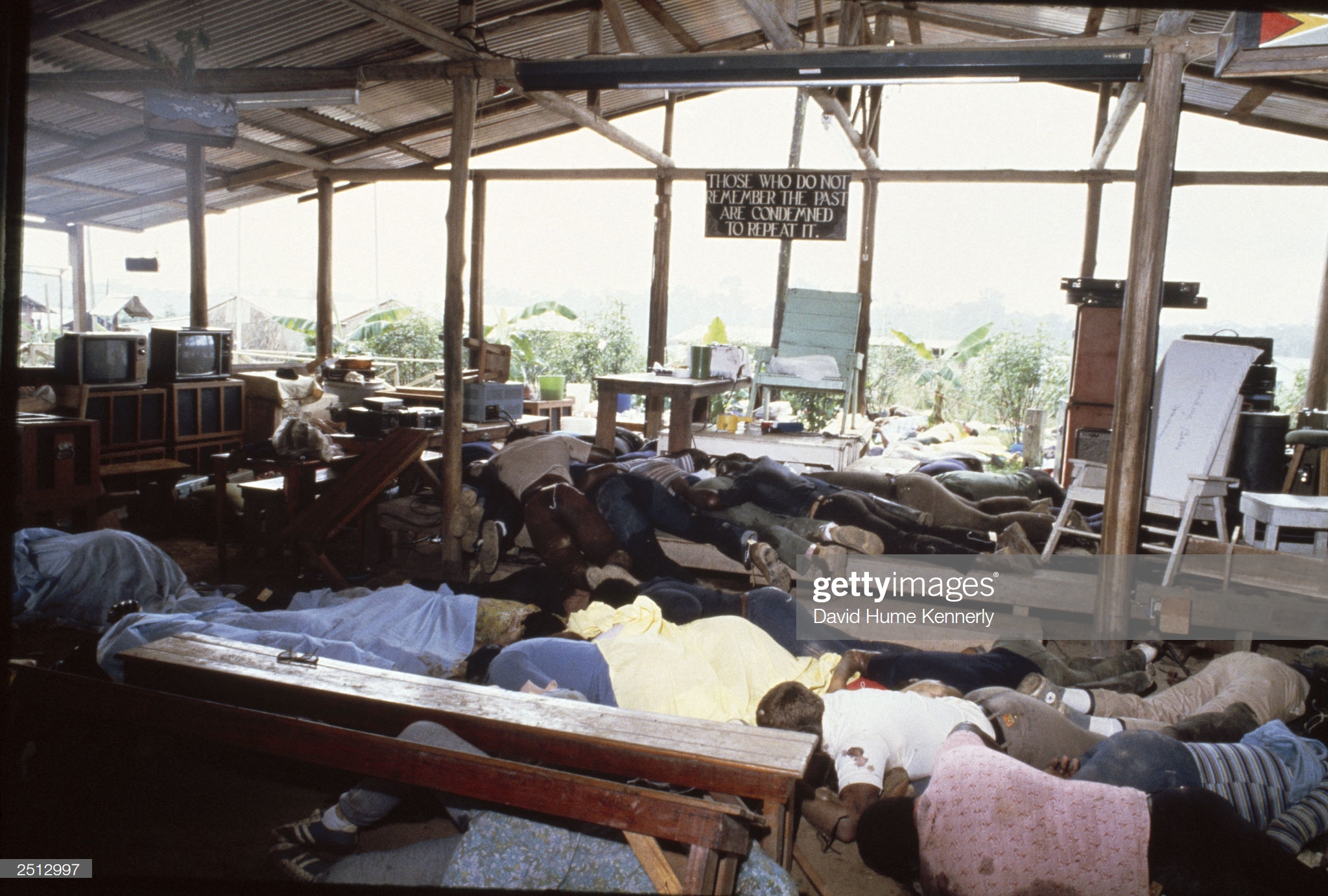 Dead bodies lie in the compound of the People’s Temple cult