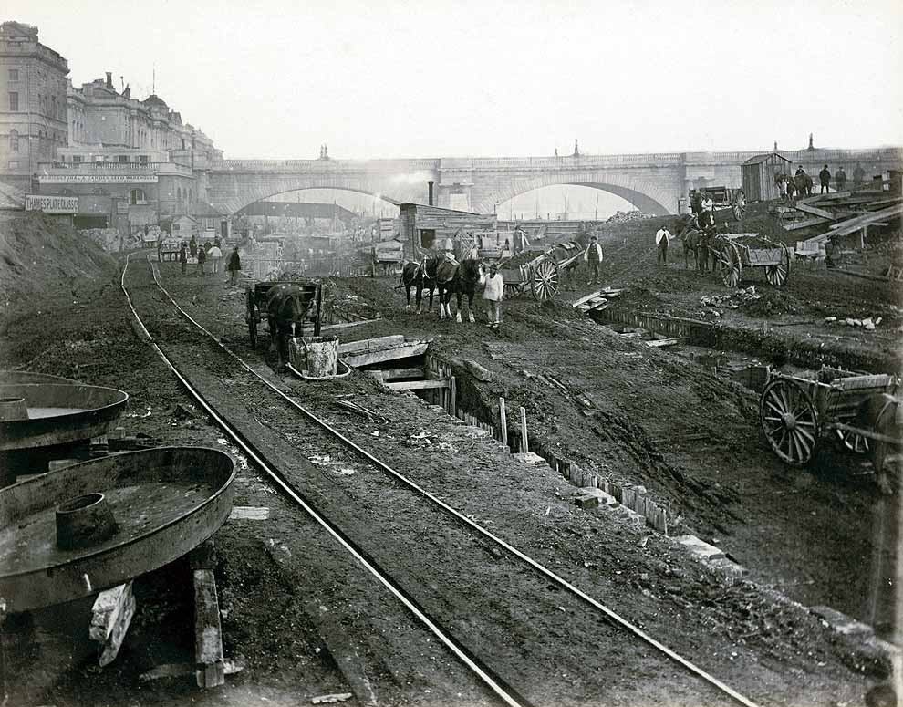 #1 Construction site to the west of Waterloo Bridge, 1866-1870