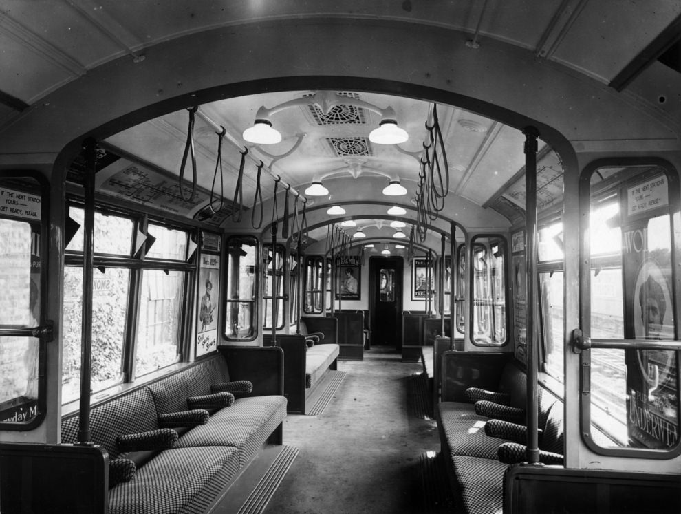 #24 Interior of an all-steel London underground train, ca. 1920.