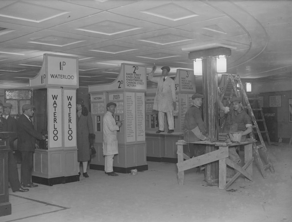 #33 Construction work at the ticketing area of the new Piccadilly tube station, 1928.