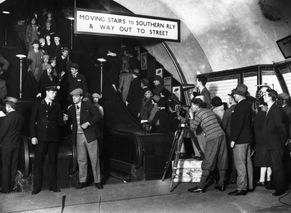 #34 The Hon Anthony Asquith filming commuters for his film of the underground, 1928.