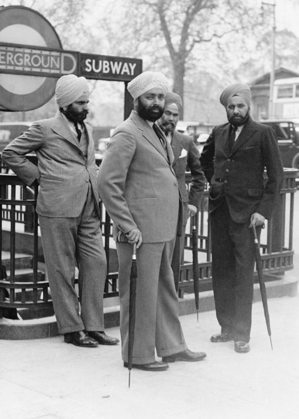 #40 A group of Sikh men outside the entrance to Hyde Park Corner, ca. 1935.