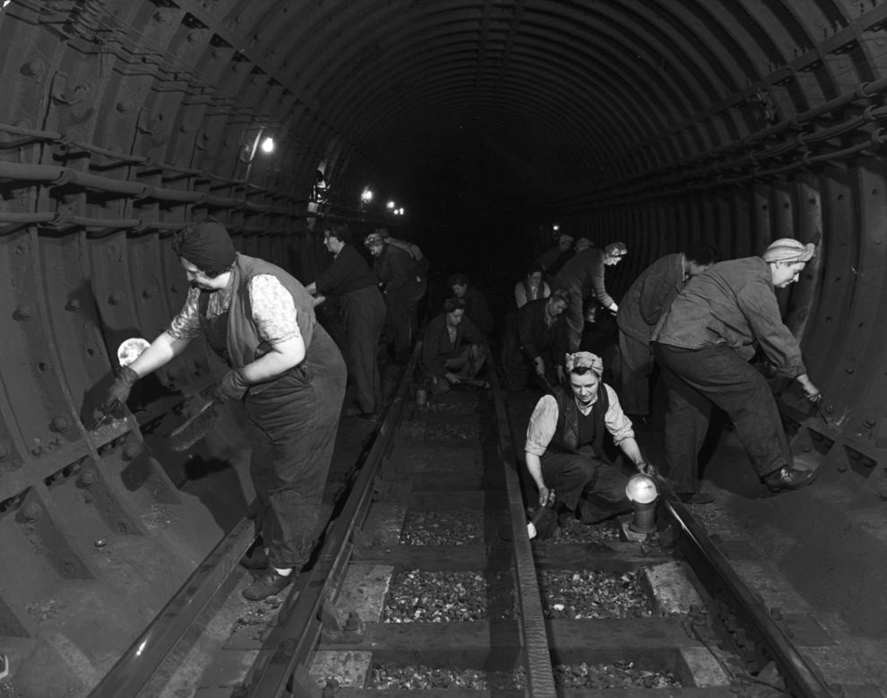 #55 A group of women cleaning one of London’s underground tunnels, 1952.