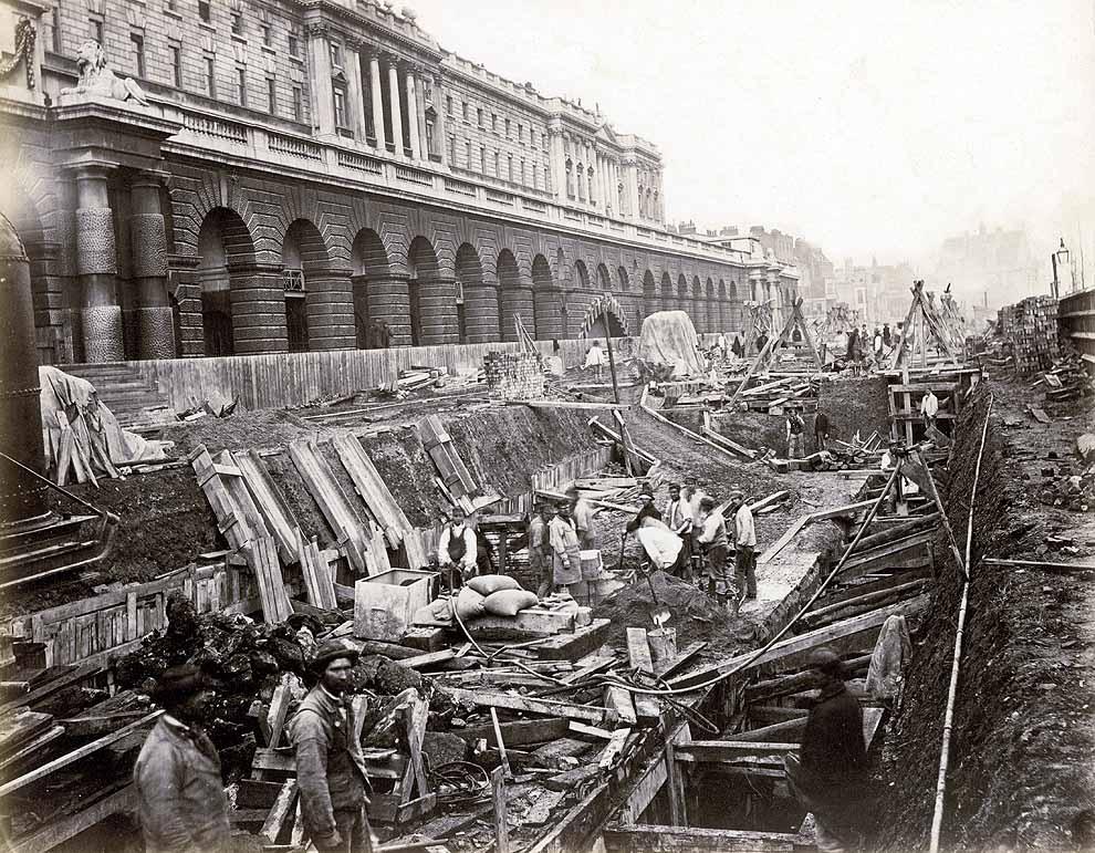 #8 District Line construction outside Somerset House, 1869