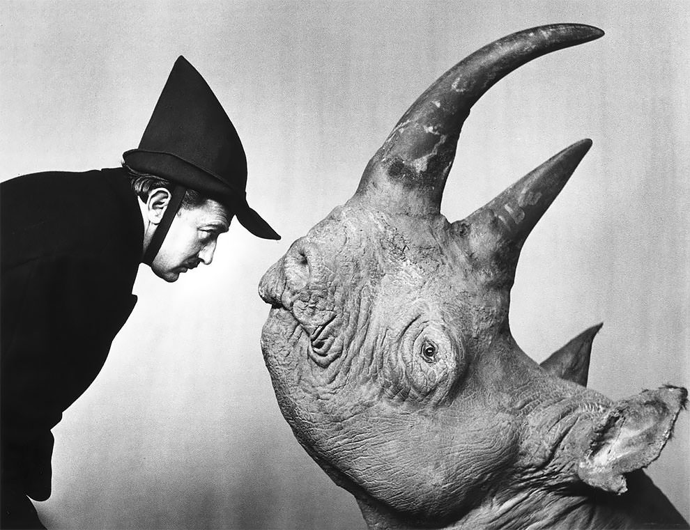 #9 Salvador Dali and rhino, “Chaos and Creation”, 1958.