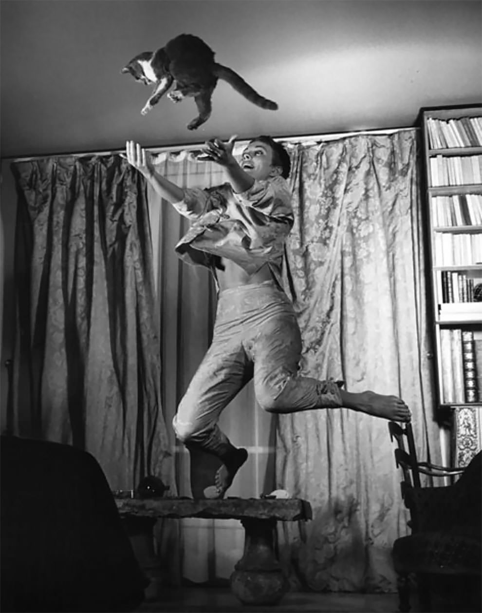 #60 American actress Jean Dorothy Seberg with cat, 1959.
