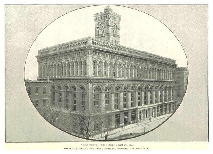 #16 Construction of the New York Produce Exchange Building began in 1881 to replace an older produce exchange. The newer building was then demolished in 1957.