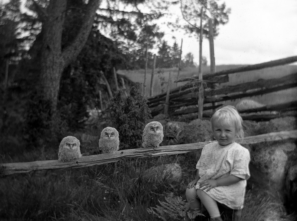 #3 Little girl and three owls, 1925.