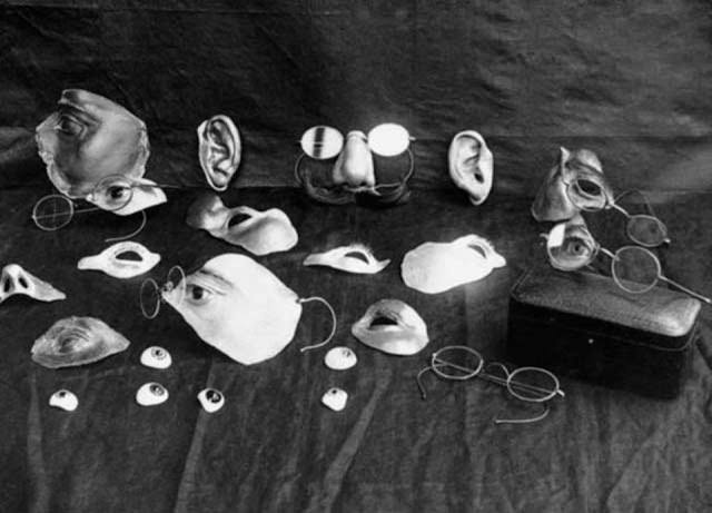 A selection of some of the items used to disguise facial injury, during the early development of plastic surgery.