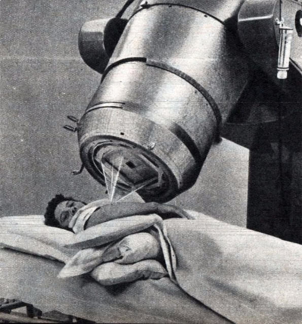Cobalt “bomb” treatment of a patient at a Paris clinic.