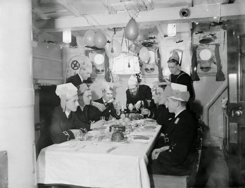#30 Christmas dinner celebrations on board HMS WESTMINSTER at Rosyth, December 1941.