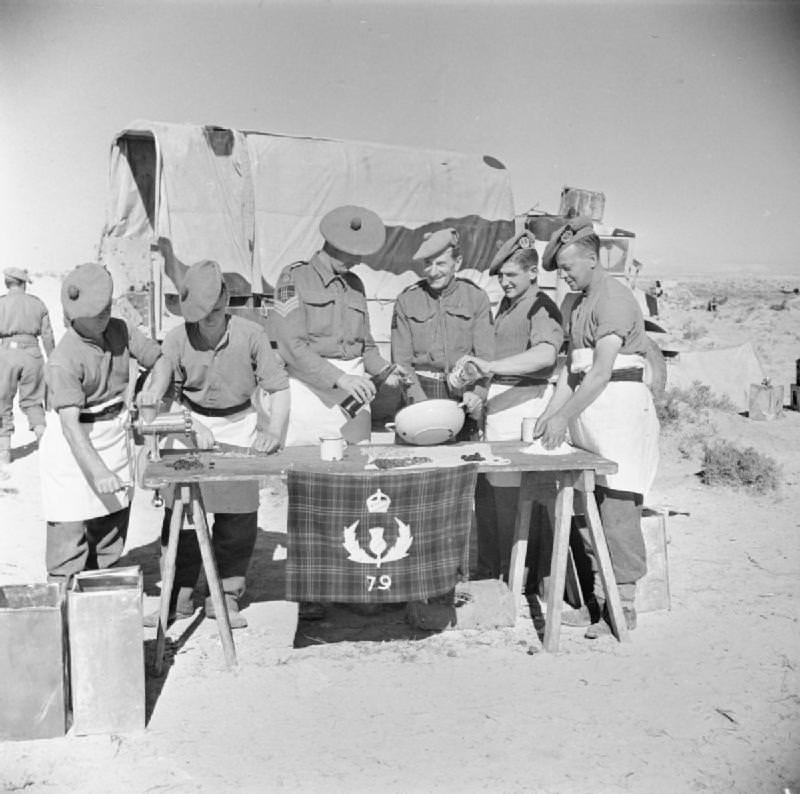 #63 Scots preparing Christmas pudding in the Western Sahara, 1942.