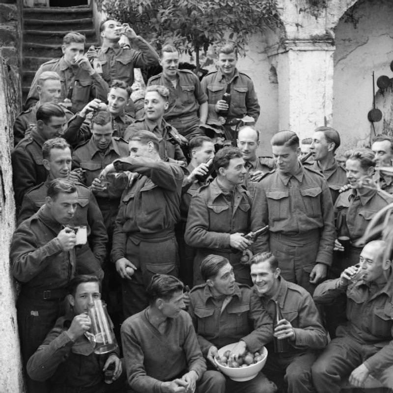 #71 British soldiers celebrating Christmas in Italy, 1943.