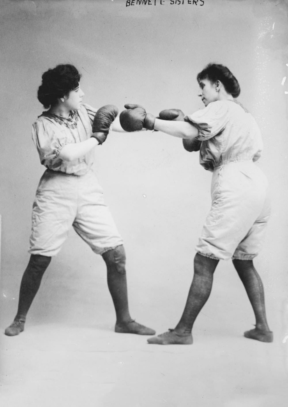 The Bennett Sisters, who boxed and wrestled for crowds as a Vaudeville Act, taken between 1910 – 1915, USA.