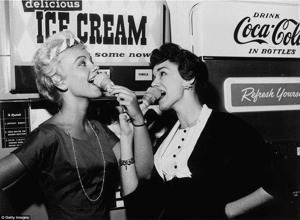 Vending machines were already able to refrigerate and heat liquids but the ice cream vending machine ensured items were kept frozen, 1952.