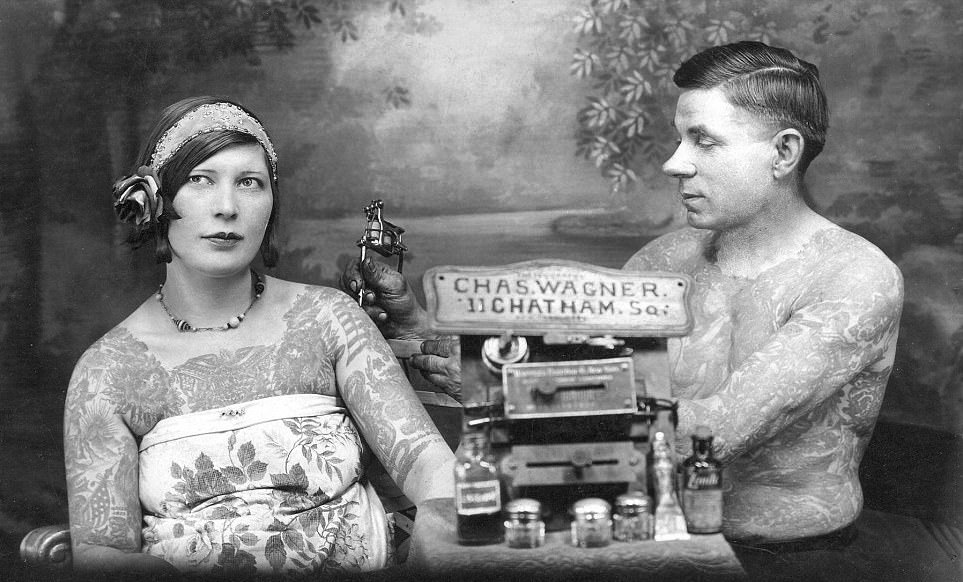 #17 This woman seen being inked by legendary Bowery tattooist Charlie Wagner, ca. 1920s.