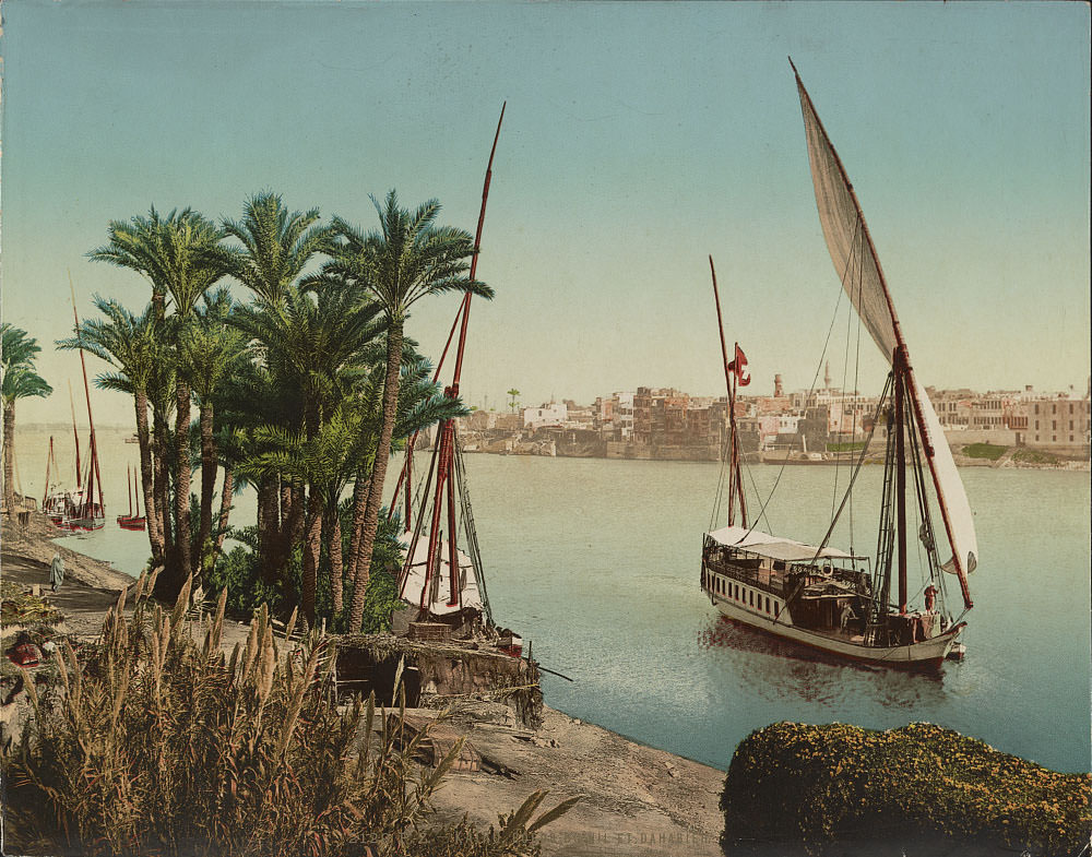 #26 Banks of the Nile and Dahabieh, Cairo, 1890s