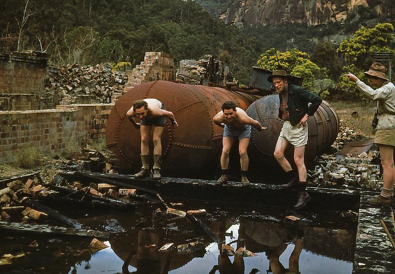 #43 Mum and bushwalking friends having fun at Newnes, New South Wales, 1953