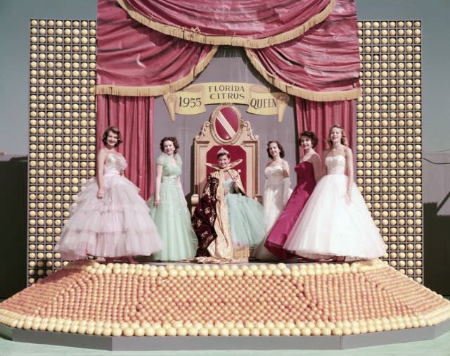 #32 Florida Citrus Queen Sally Ardrey and her court at the Florida Citrus Exposition in Winter Haven, January 1955