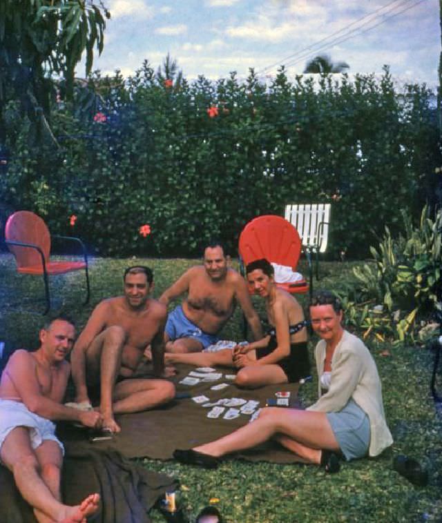 #9 People playing cards at a backyard party in Miami, circa 1955
