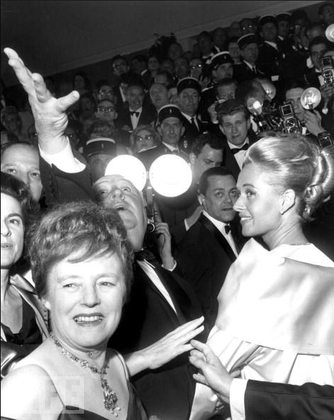 #34 Alfred Hitchcock casts a spell at the Cannes Film Festival with his wife, Alma Reville, and actress Tippi Hedren to promote “The Birds” on May 11, 1963.