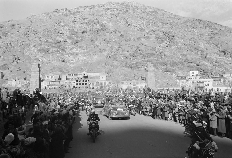 #6 Motorcade for President Eisenhower’s visit to Kabul, Afghanistan, on December 9, 1959. Eisenhower met briefly with the 45-year-old Afghan king, Mohammad Zahir Shah, to discuss Soviet influence in the region and increased U.S. aid to Afghanistan.