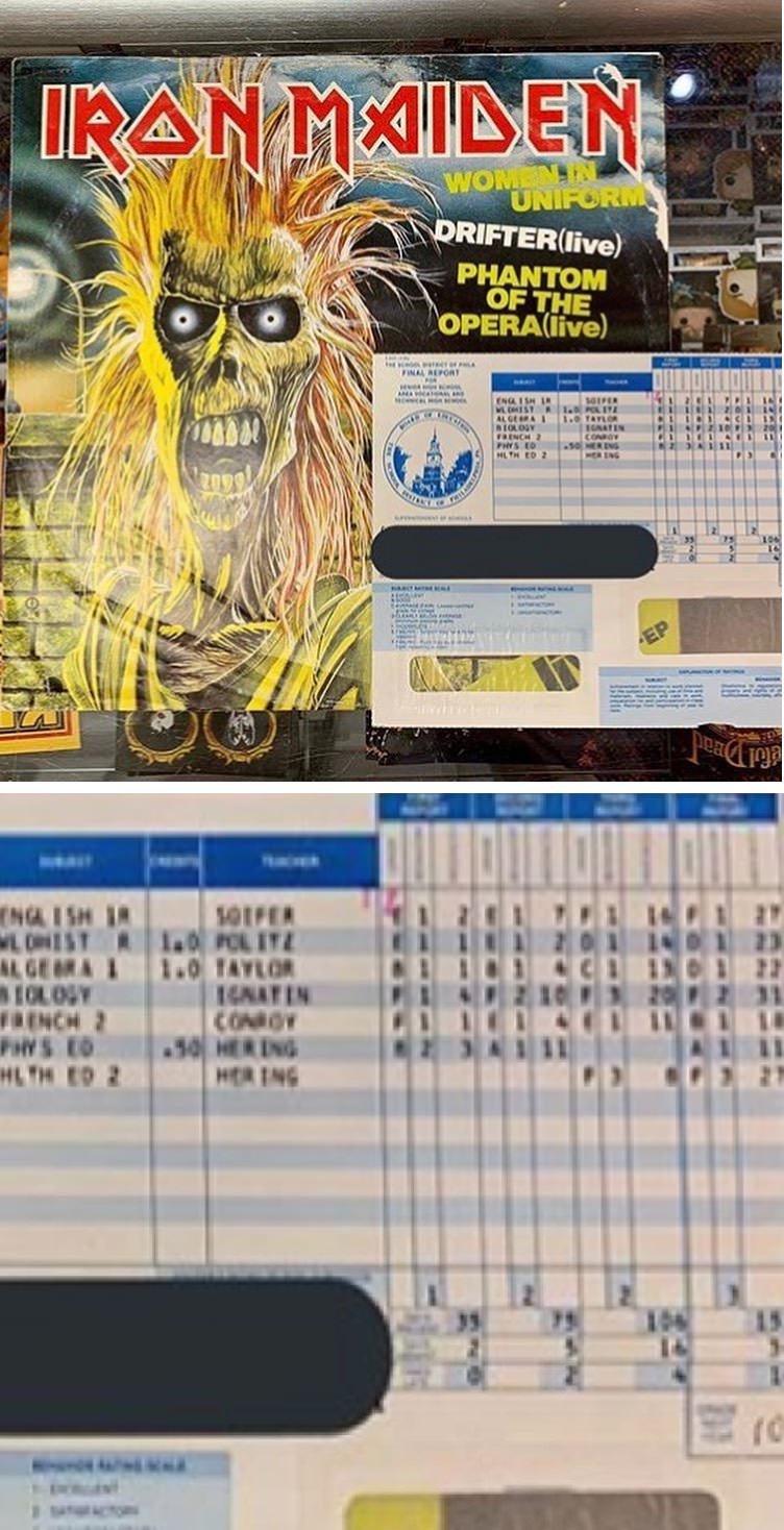 #2 Some genius Kid hiding his not-so-great report card in an Iron Maiden record. Classic!