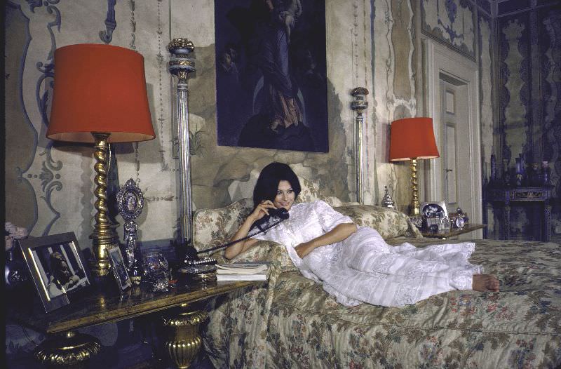 #31 Sophia Loren in her bedroom at the villa.