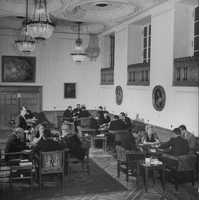 #16 Guests playing bridge at the Kulm Hotel in fashionable winter resort.