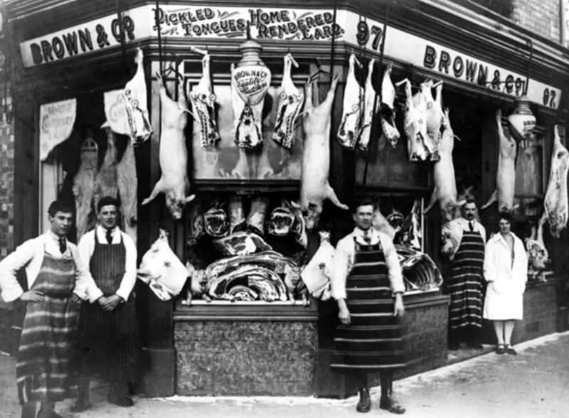 Butchers Shops Of Victorian Era: Photos Show Slaughtered Animals Hung Outside The Shops Weird