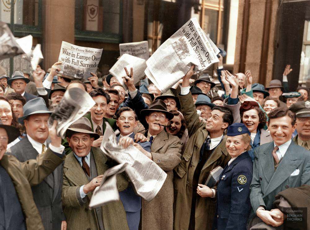 #104 At 2.41am on the morning of 7 May 1945, at Allied headquarters in Reims, France, Chief-of-Staff of the German Armed Forces High Command, General Alfred Jodl, signed the unconditional surrender of all German forces to the Allies. The West awoke to the news the following day, with celebrations being h