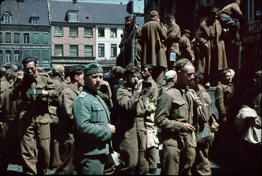 #109 British soldiers captured in Dunkirk square, France, 1940