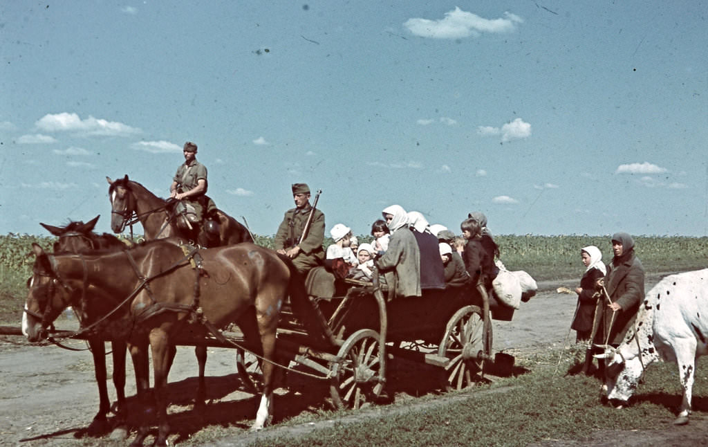 #117 Hungarian soldiers transported by cart, Soviet eastern front, 1942