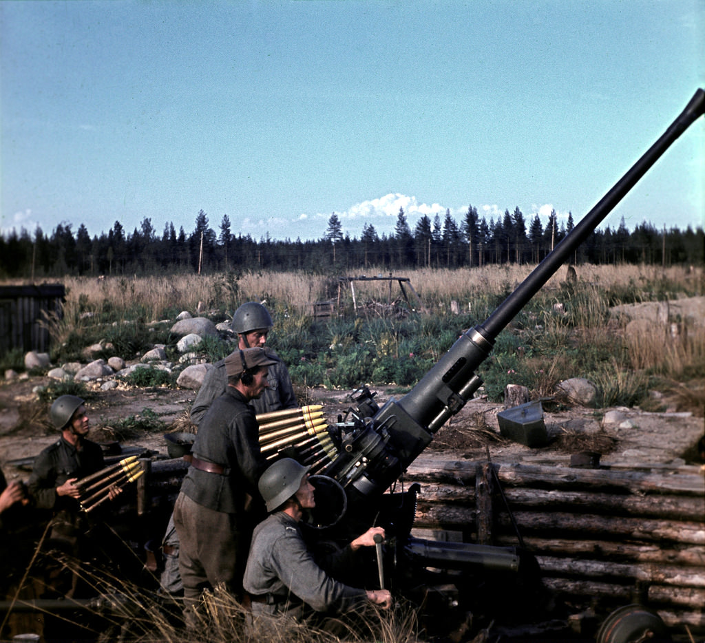 #120 40-mm automatic anti-aircraft gun at Finnish airfield, Leningradskaya oblast, August 26, 1943