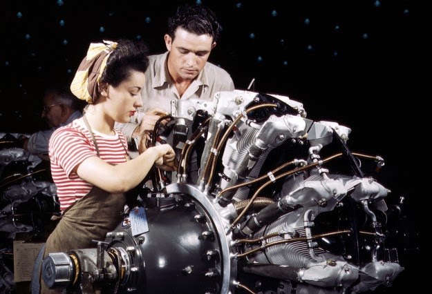 #142 Women are trained as engine mechanics in thorough Douglas training methods, at the Douglas Aircraft Company in Long Beach, California, in October of 1942