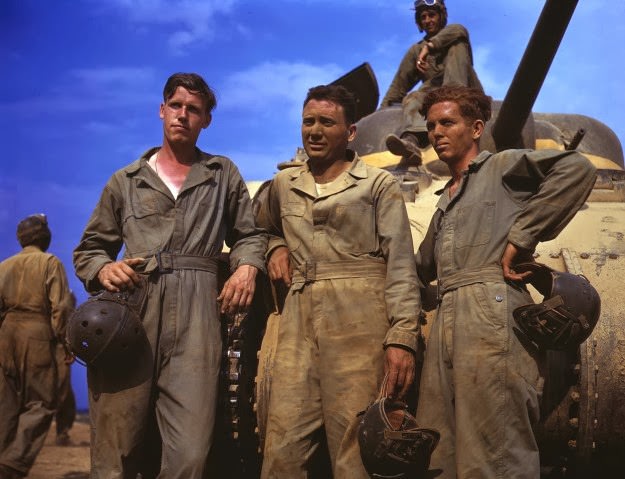 #154 Tank crew standing in front of M-4 tank, Ft. Knox, Kentucky, June, 1942