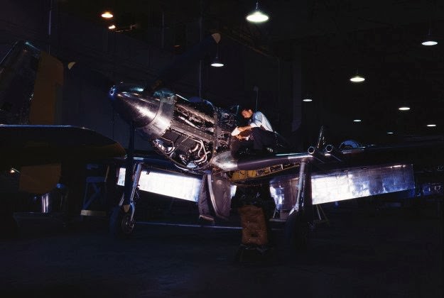 #160 P-51 “Mustang” fighter plane in construction, at North American Aviation, Inc., in Los Angeles, California. Photo likely taken sometime in 1942