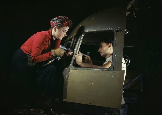 #178 Men and women make efficient operating teams on riveting and other jobs at the Douglas Aircraft plant in Long Beach, California.