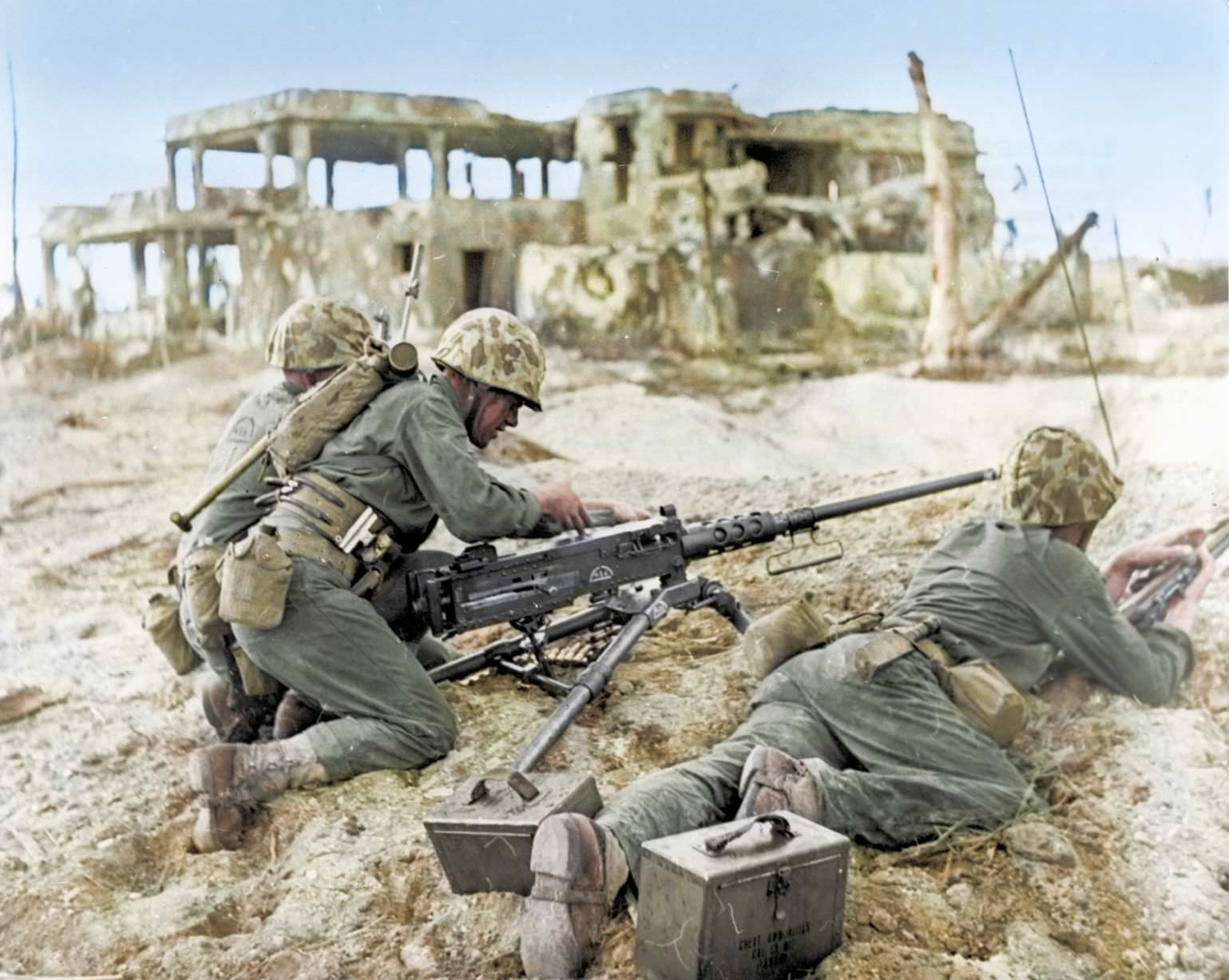 #60 US Marines on the beach of Namur Islet, Kwajalein Atoll.