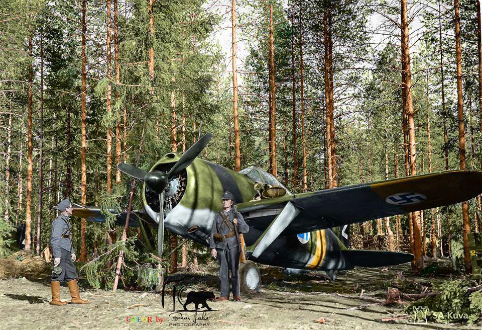 #83 A Finnish Brewster Buffalo 239 fighter (BW-352) of (Squadron) Lentolaivue/24 at Selänpää airfield. 24th June 1941