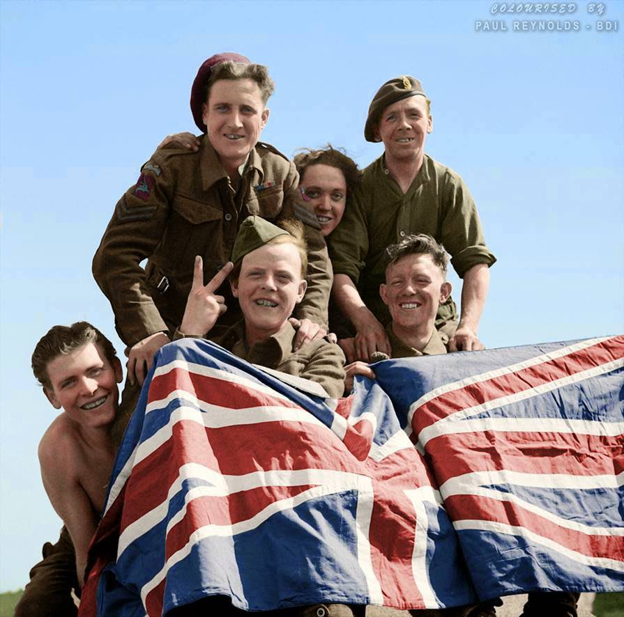 #95 British Prisoners of War celebrate their liberation from Stalag X1B, 16th April 1945.