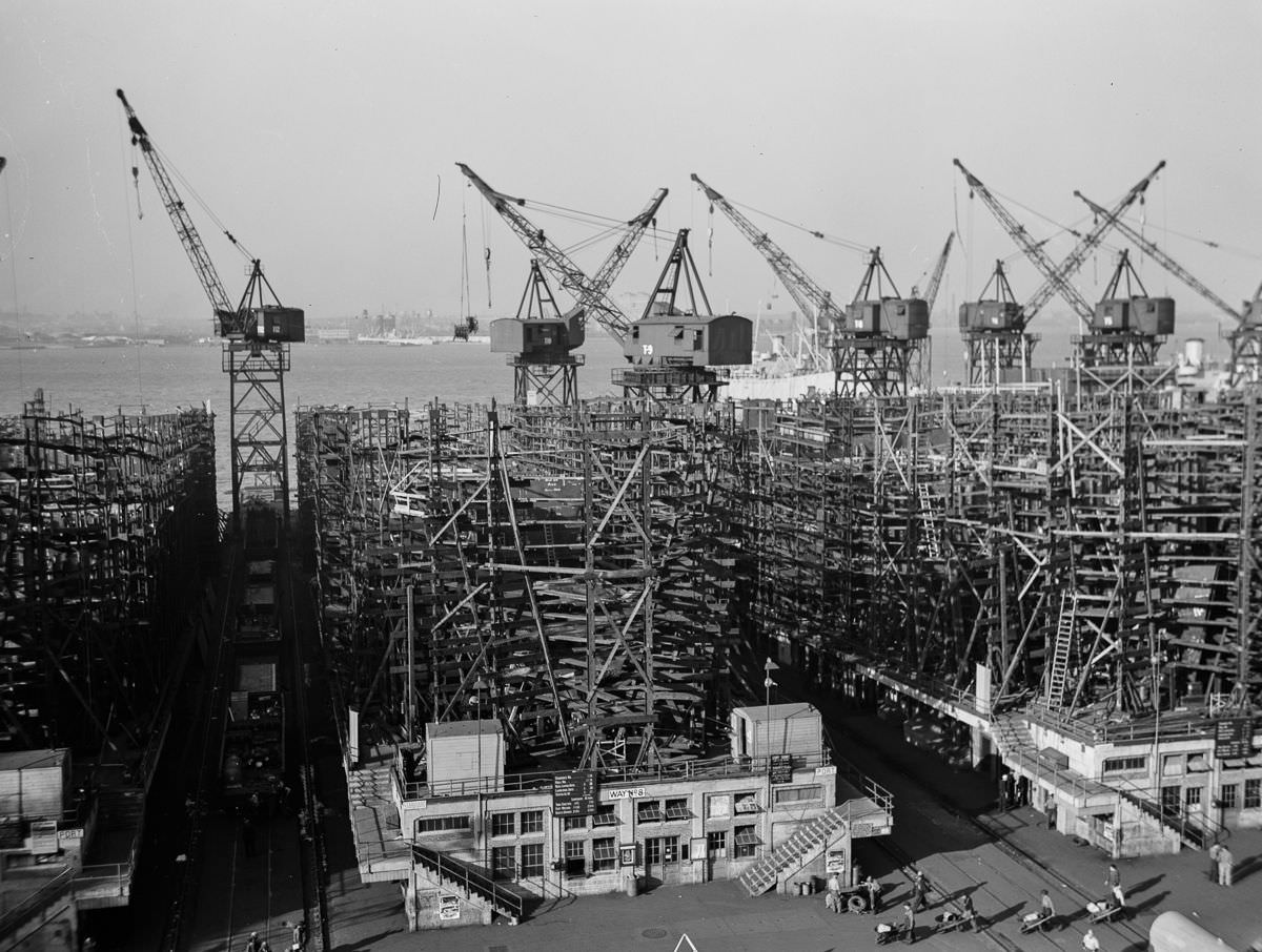 #13 Way No. 8 of the shipyard, with the Frederick Douglass in the early stages of construction