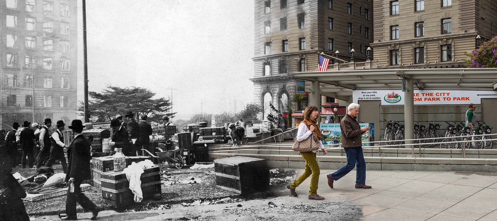 The Saint Francis Hotel from Union Square (panorama).